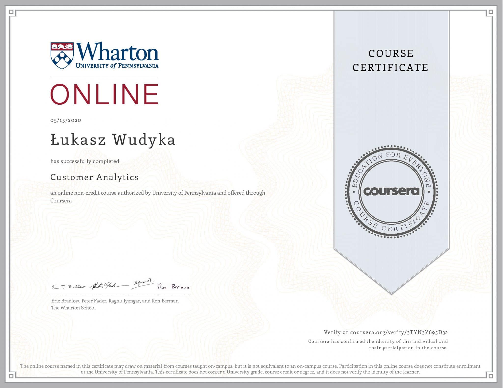 Certyfikat Coursera