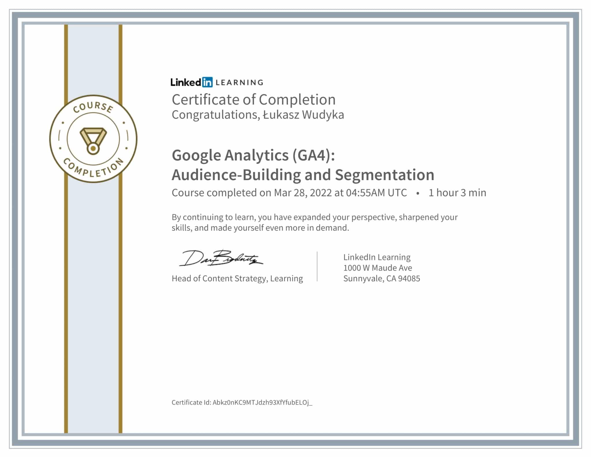 CertificateOfCompletion_Google Analytics GA4 AudienceBuilding and Segmentation-1