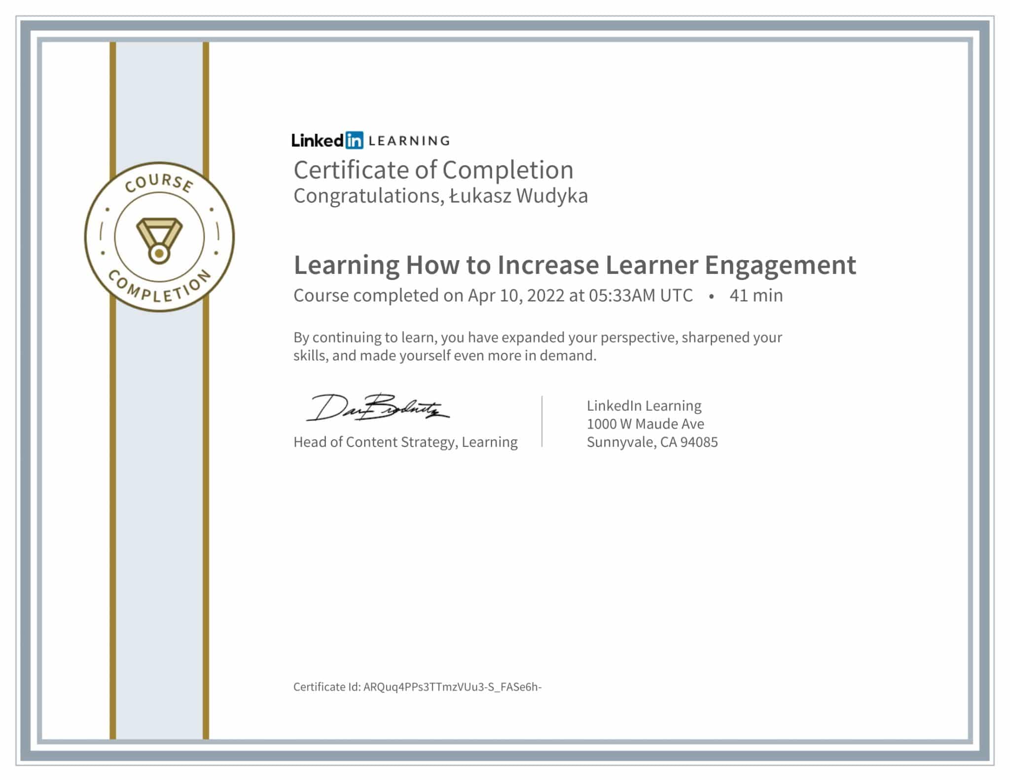 CertificateOfCompletion_Learning How to Increase Learner Engagement-1