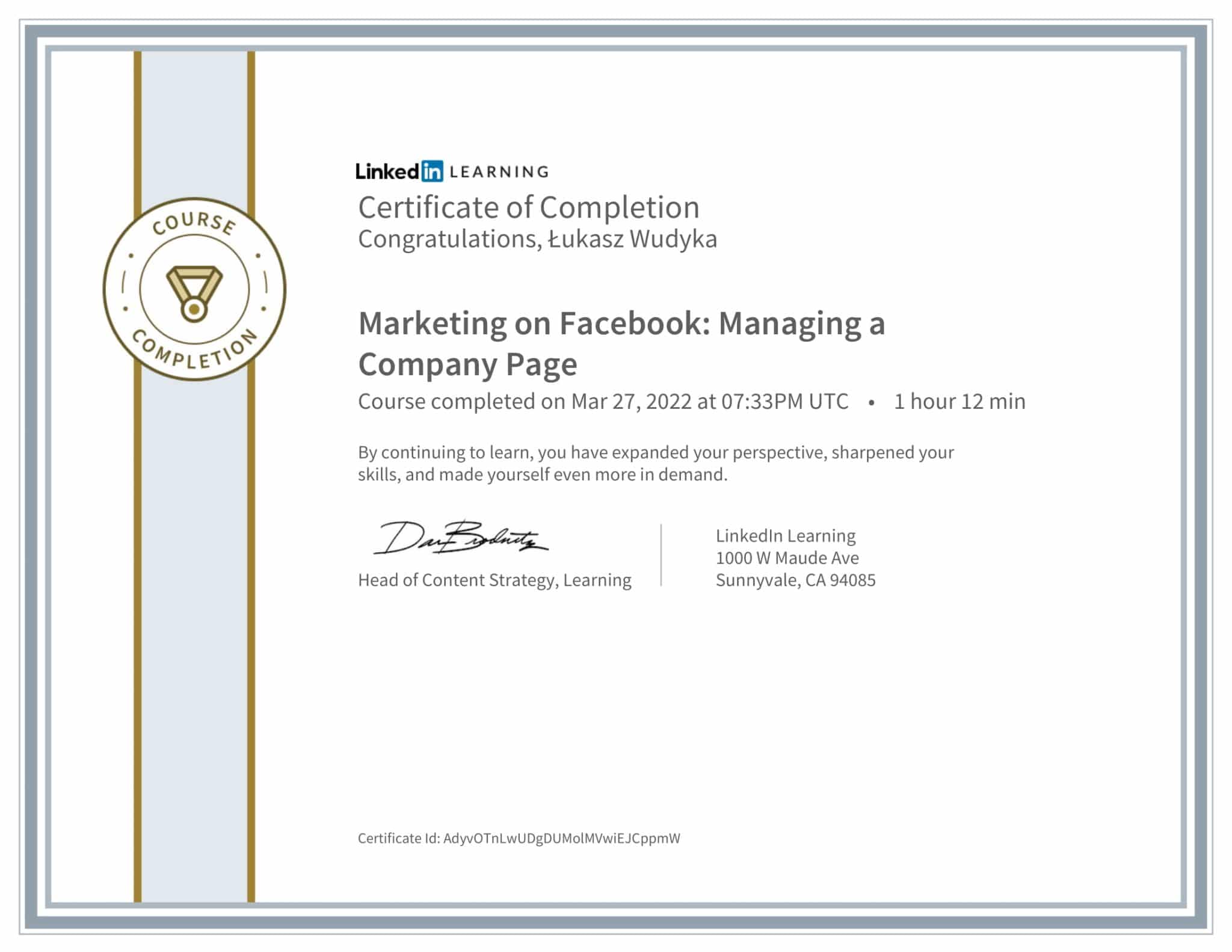 CertificateOfCompletion_Marketing on Facebook Managing a Company Page-1