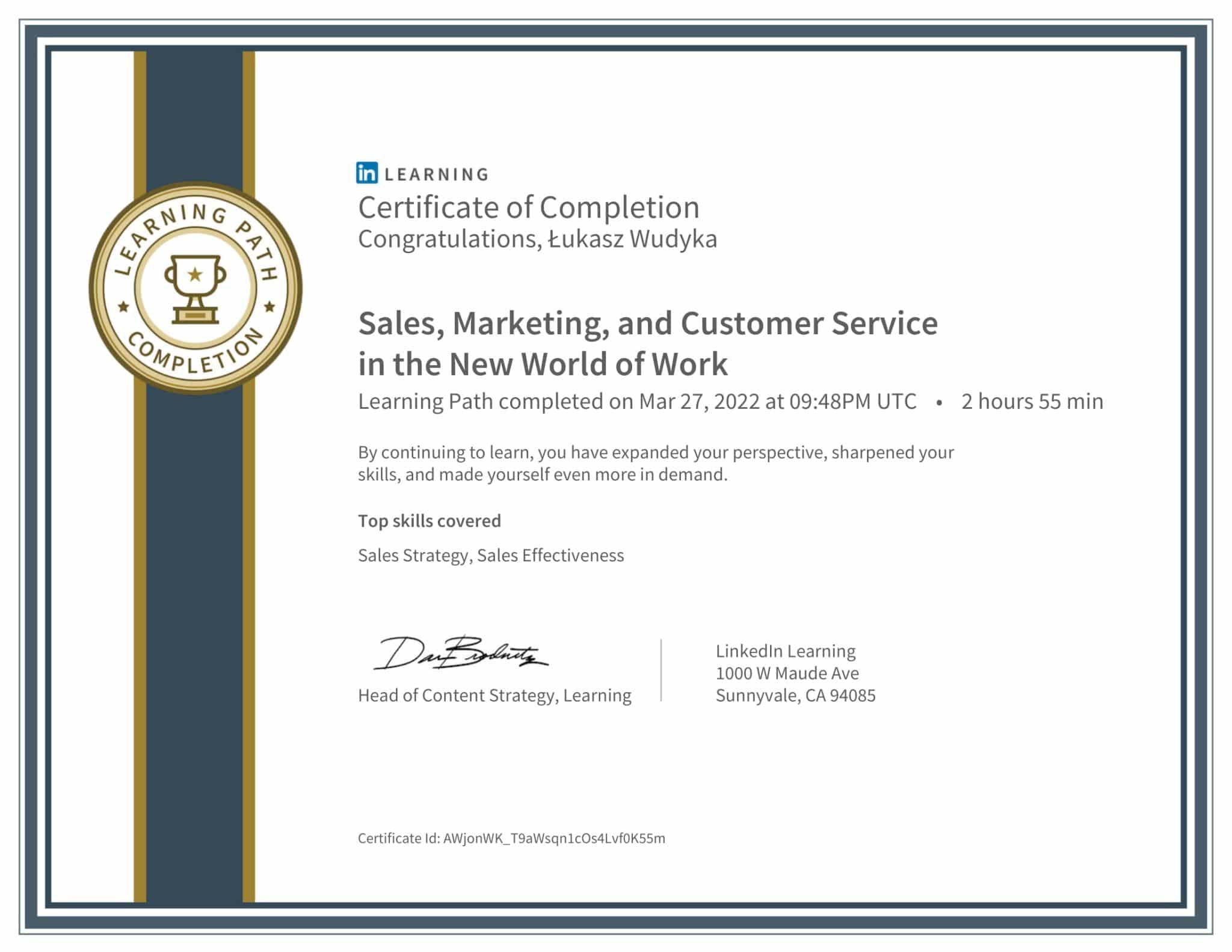 CertificateOfCompletion_Sales Marketing and Customer Service in the New World of Work-1