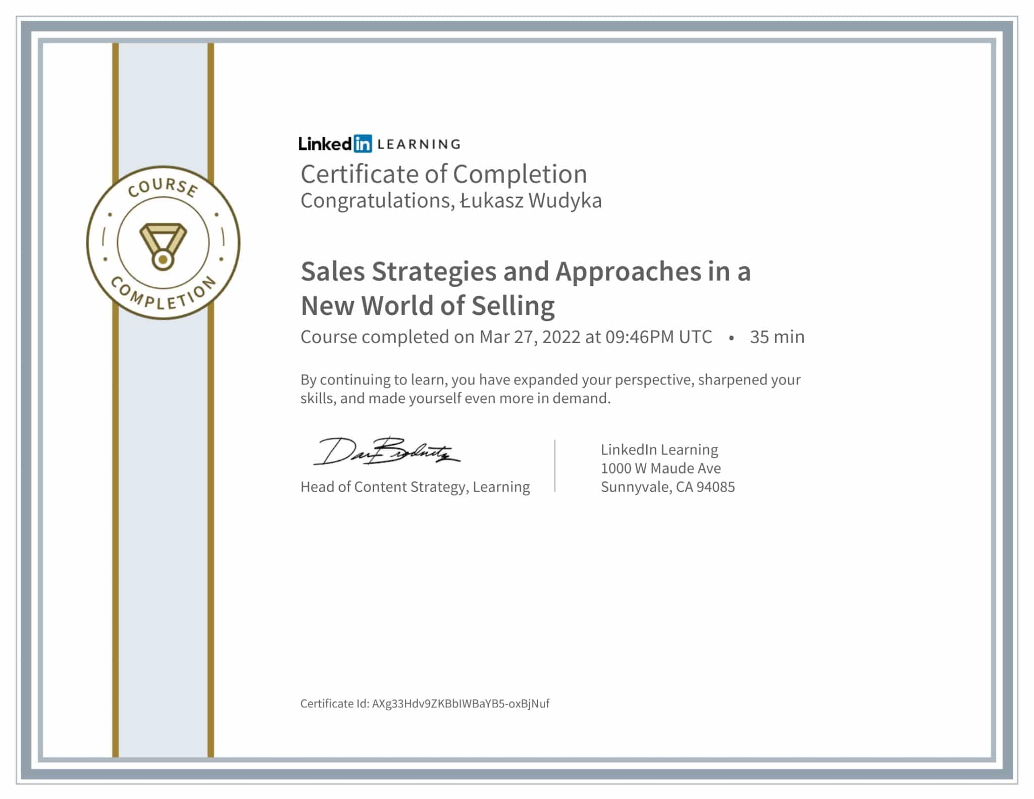 CertificateOfCompletion_Sales Strategies and Approaches in a New World of Selling-1