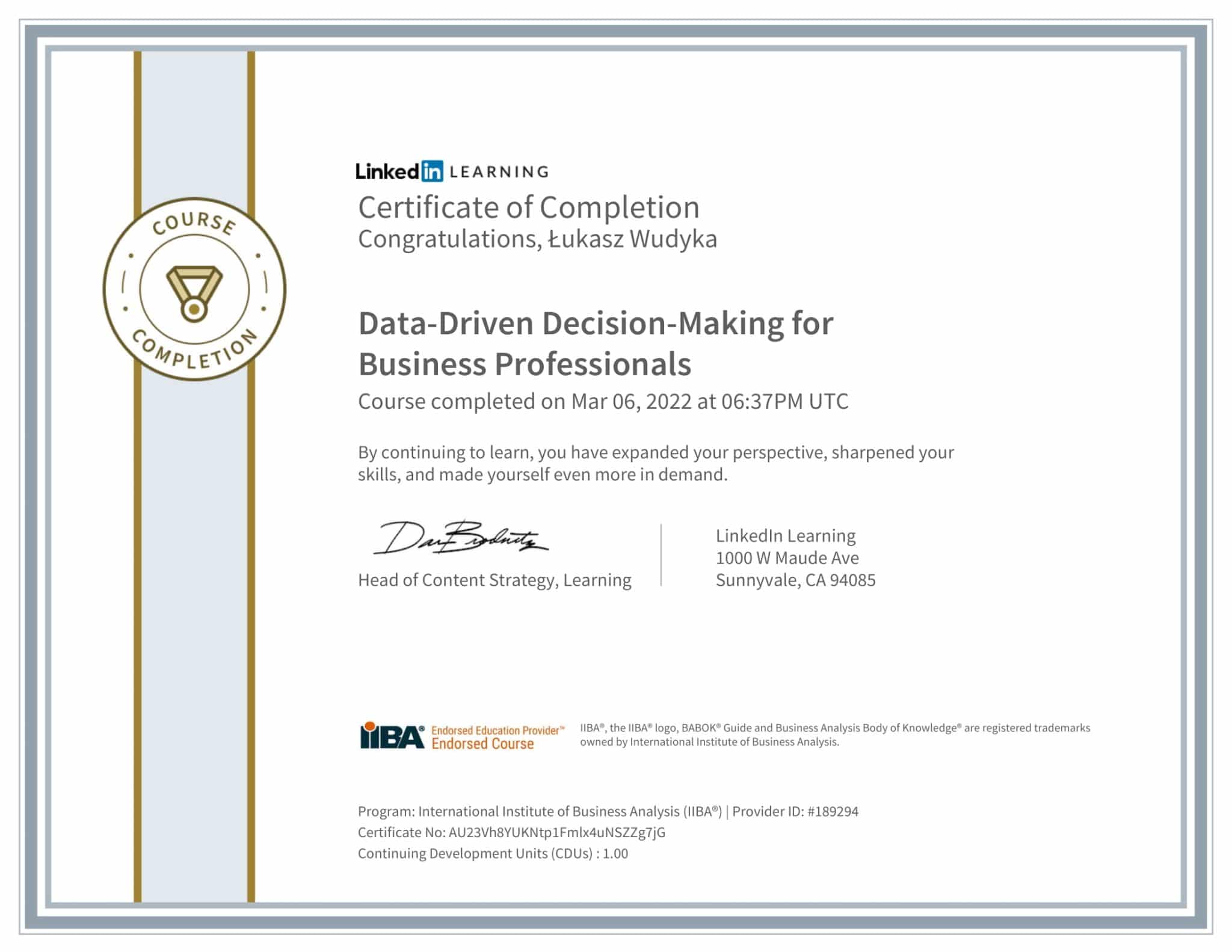 CertificateOfCompletion_DataDriven DecisionMaking for Business Professionals