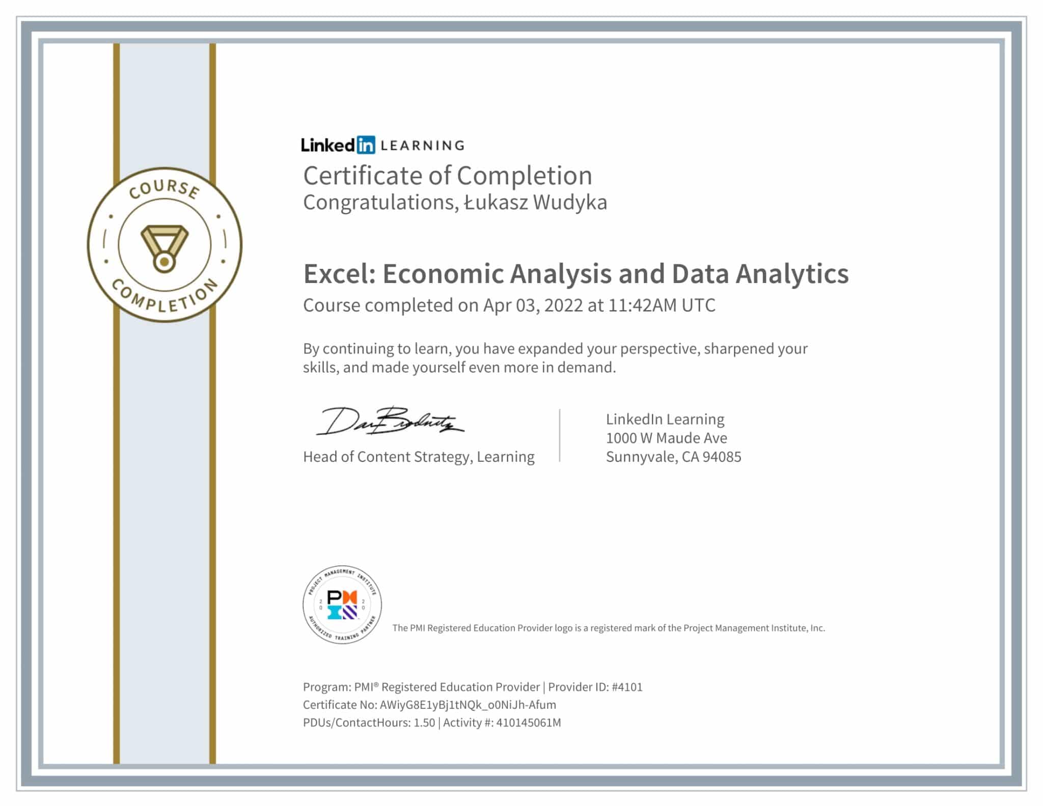 CertificateOfCompletion_Excel Economic Analysis and Data Analytics (1)-1