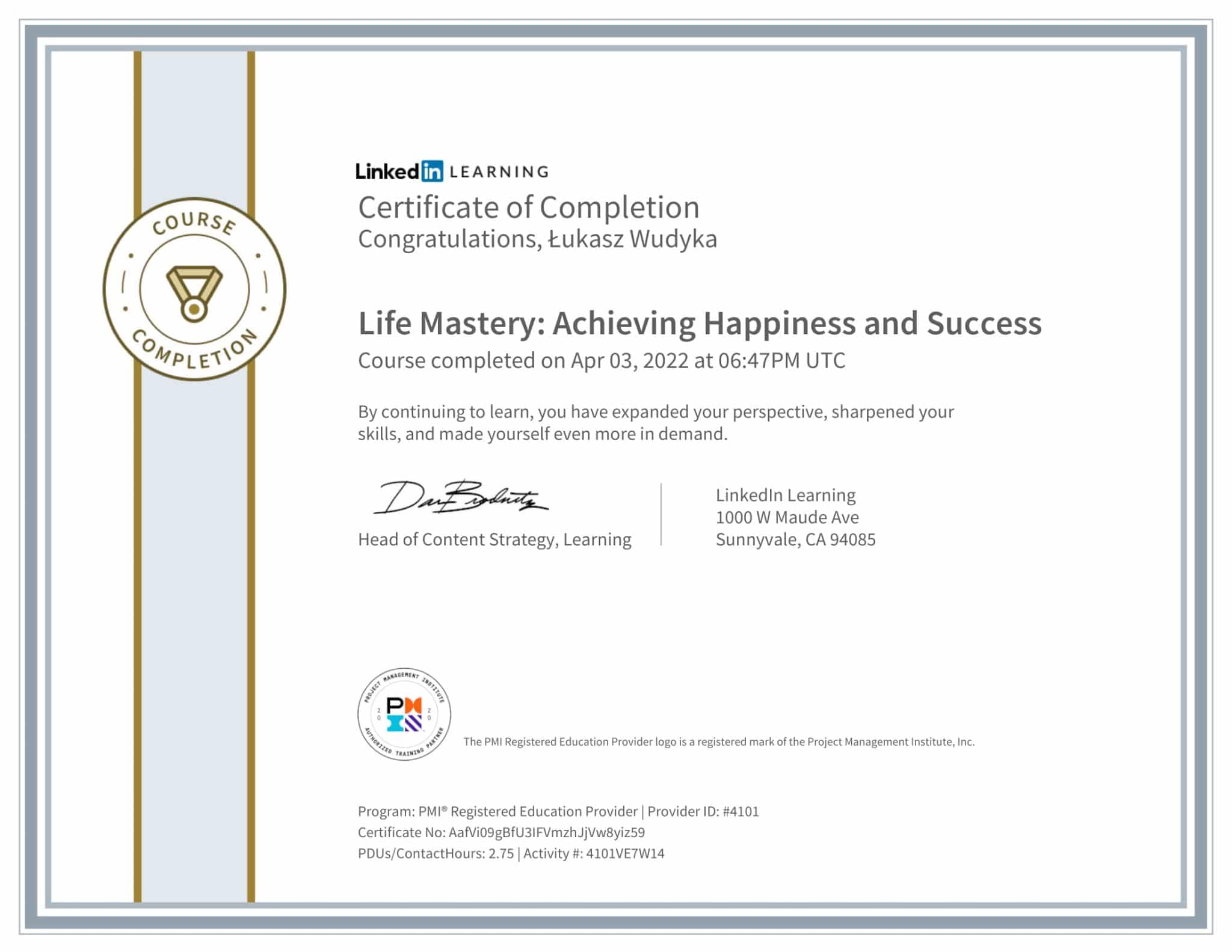 CertificateOfCompletion_Life Mastery Achieving Happiness and Success-1