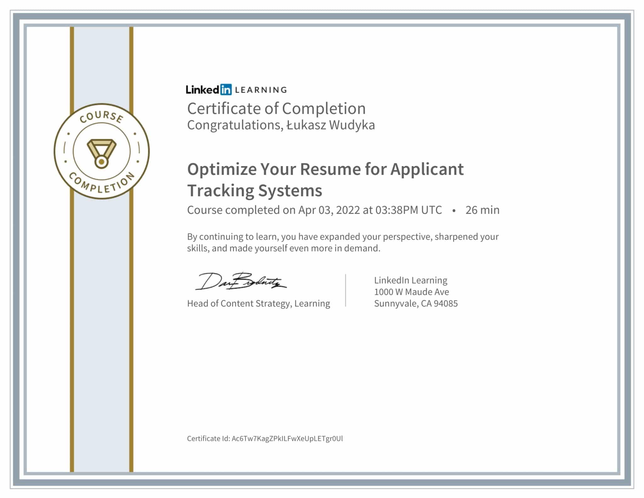 CertificateOfCompletion_Optimize Your Resume for Applicant Tracking Systems-1