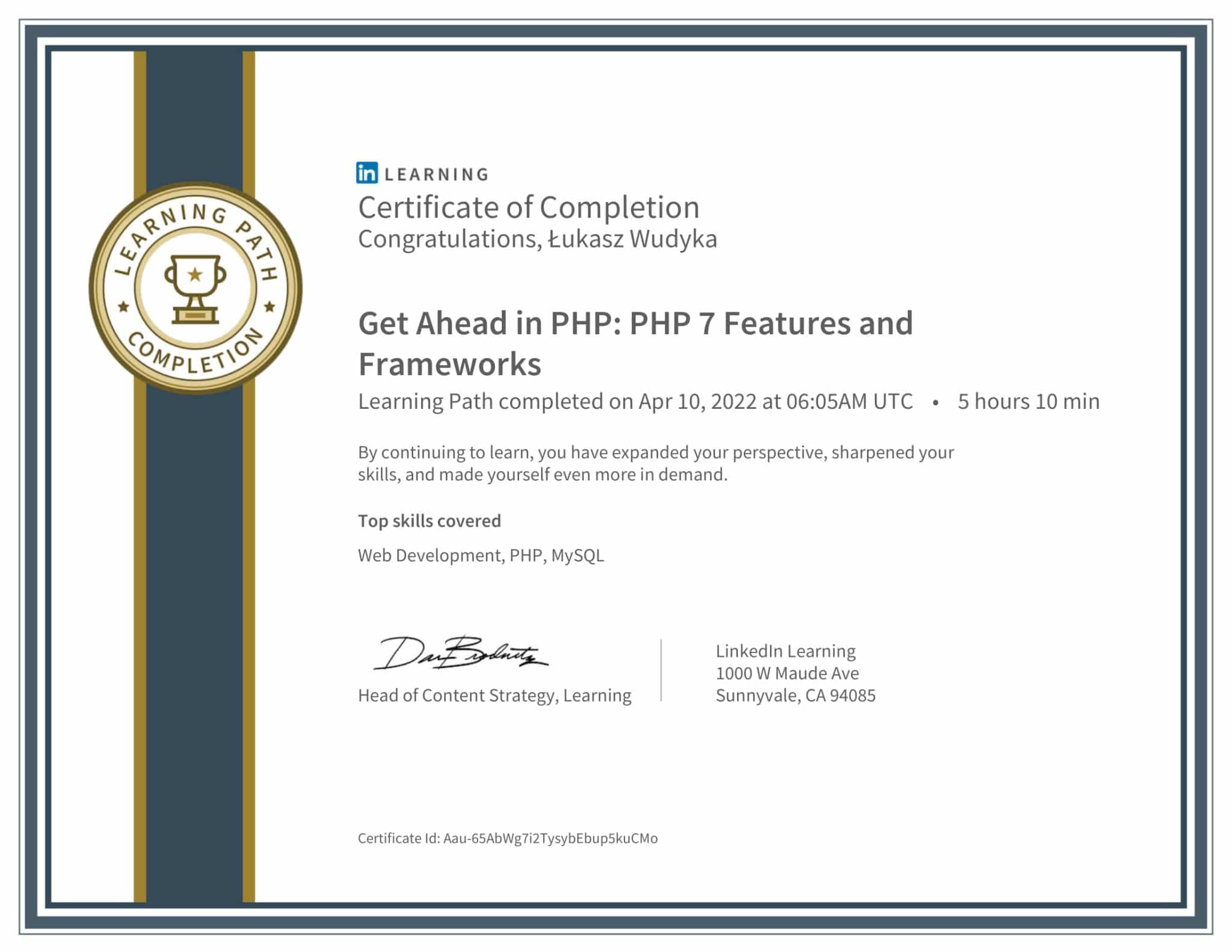 CertificateOfCompletion_Get Ahead in PHP PHP 7 Features and Frameworks-1