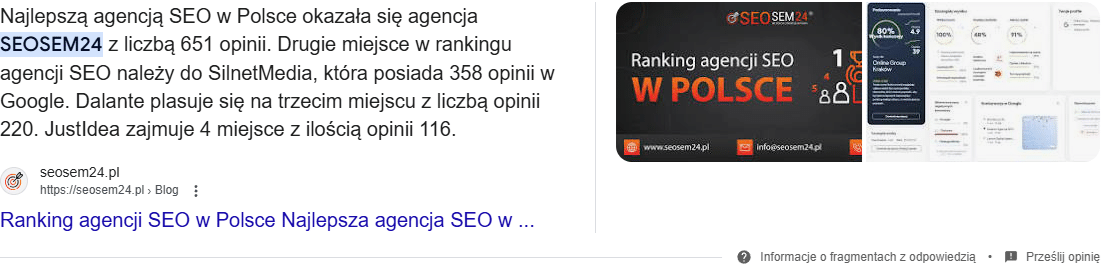 SEO w Janówce - Wyniki na frazę najlepsza agencja SEO w Google