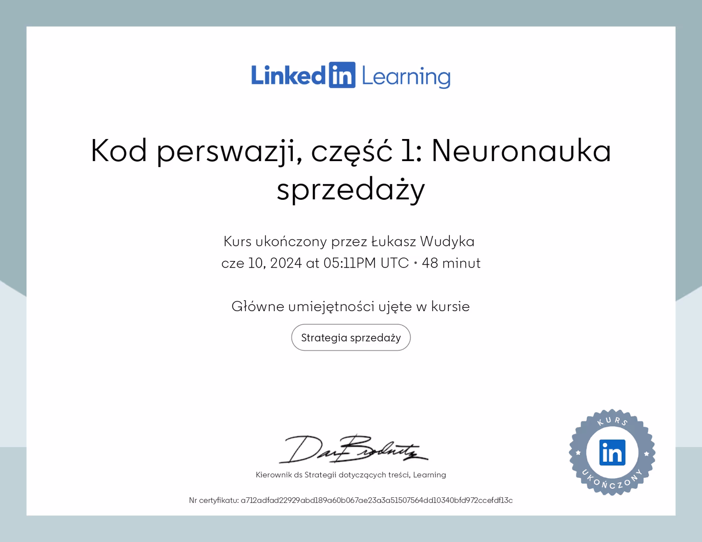 Certyfikat Marketing Łukasz Wudyka