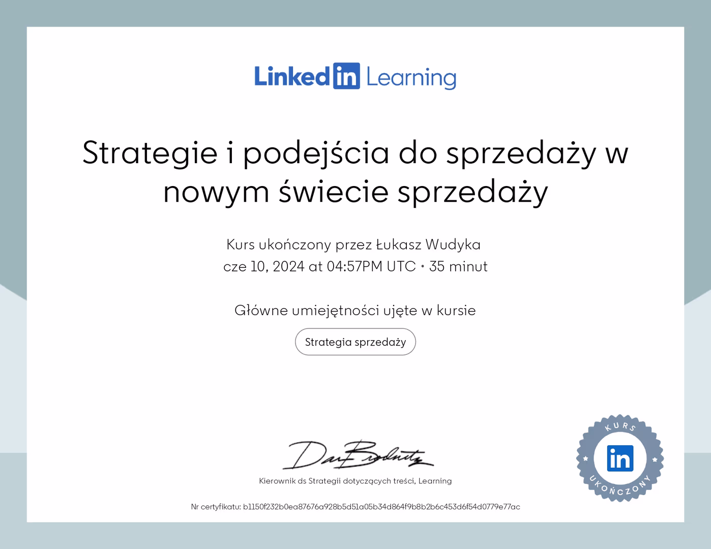Certyfikat Marketing Łukasz Wudyka