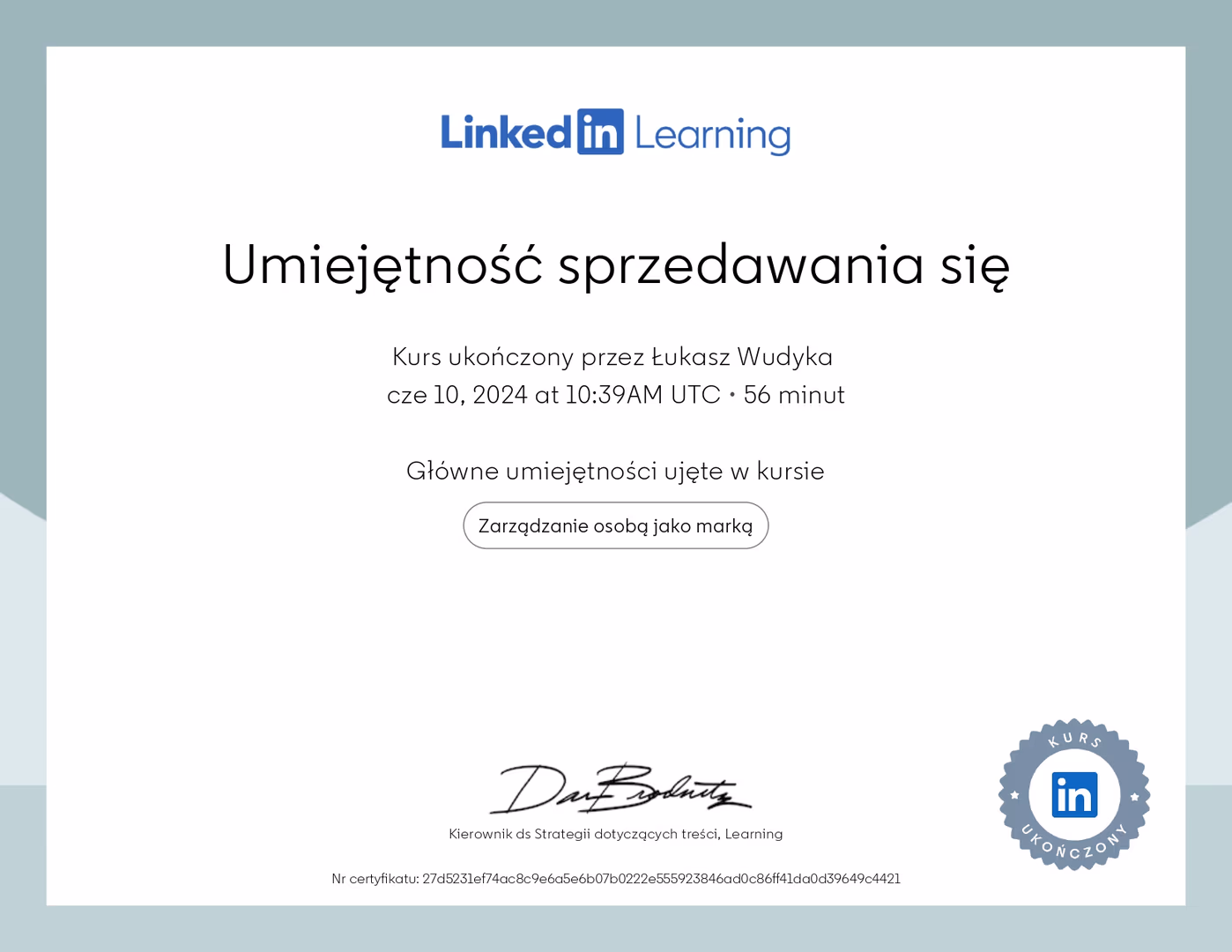 Certyfikat Marketing Łukasz Wudyka