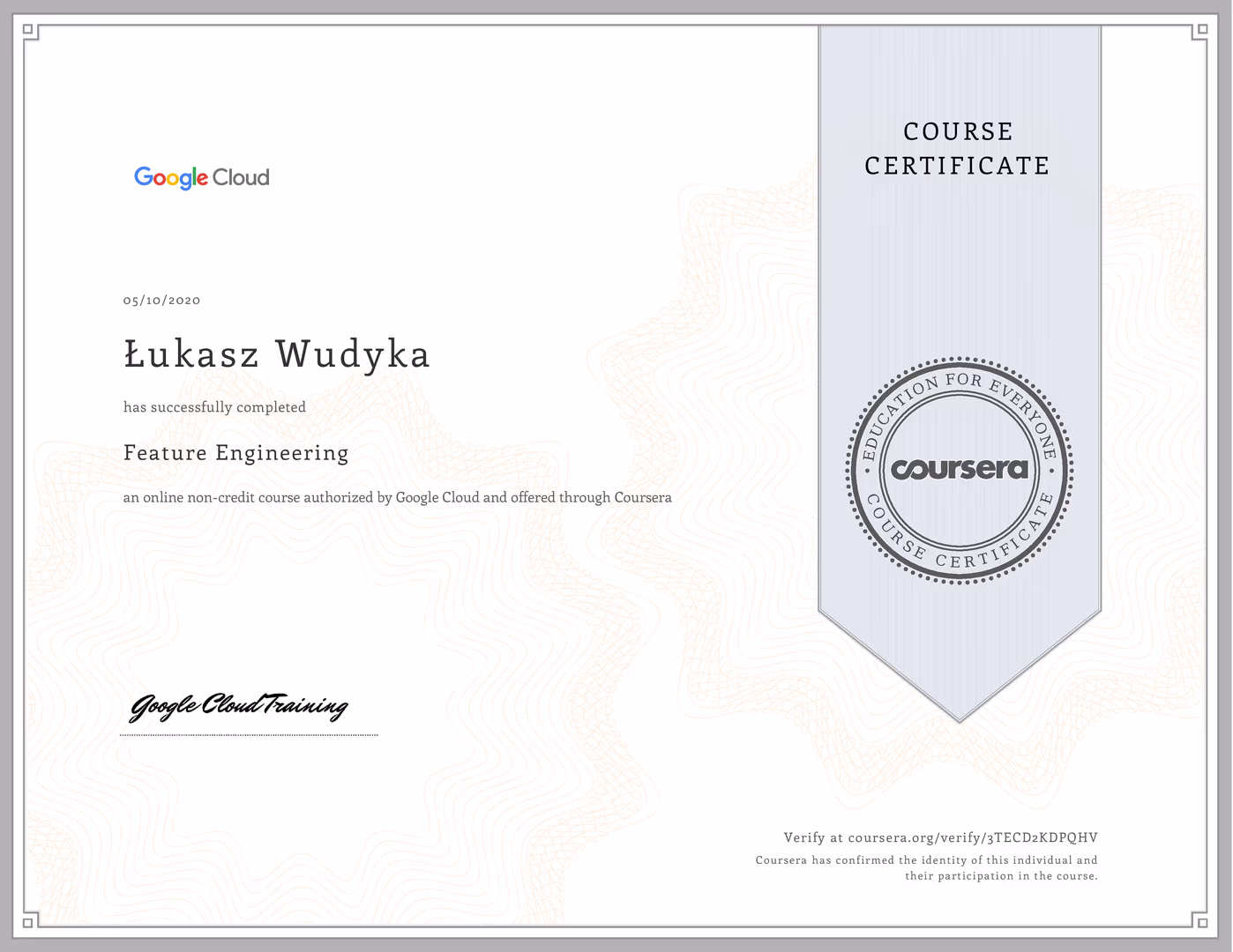 Certyfikat Google Cloud Łukasz Wudyka