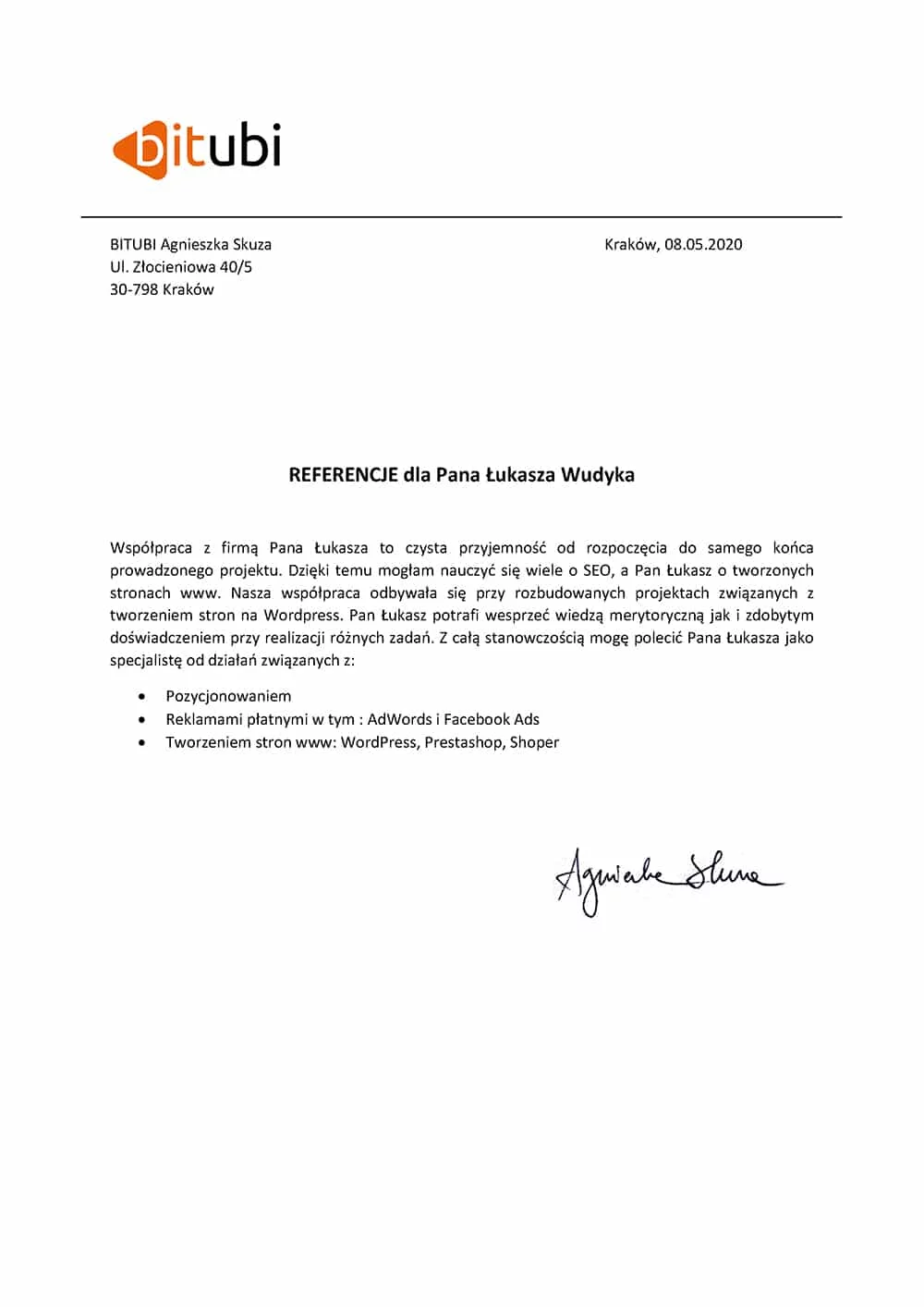Referencje dla Pana Łukasza Wudyka od bitubi