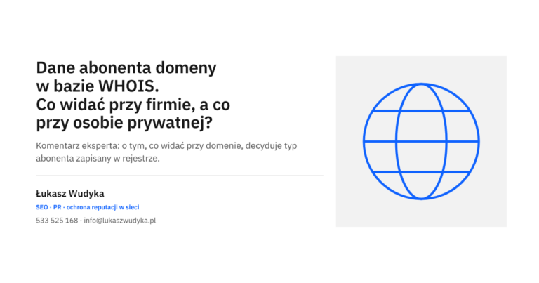 Dane abonenta domeny w bazie WHOIS przy firmie i przy osobie prywatnej - temat wpisu