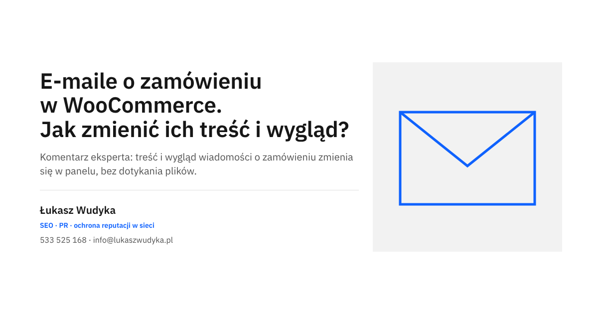 Grafika wpisu o zmianie treści i wyglądu wiadomości e-mail o zamówieniu w sklepie WooCommerce