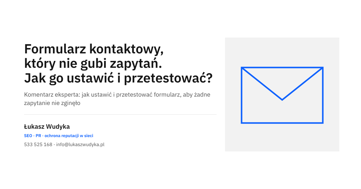 Grafika do wpisu o formularzu kontaktowym, który nie gubi zapytań: ustawienia wysyłki i test