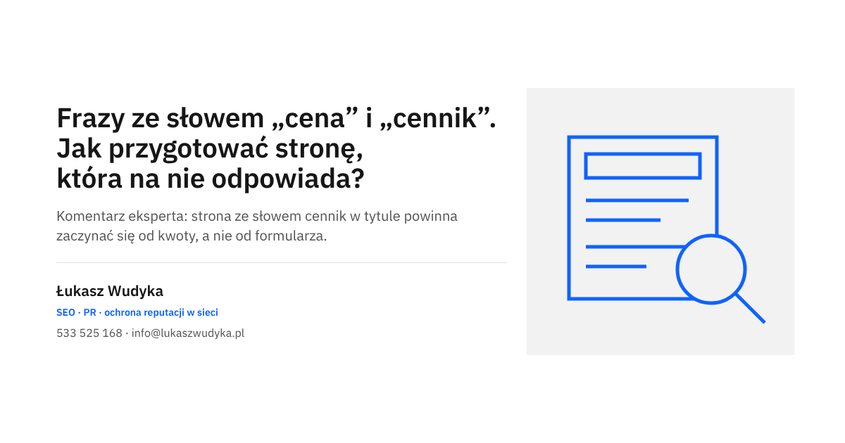 Frazy ze słowem cena i cennik - jak przygotować stronę, która odpowiada na pytanie o koszt usługi