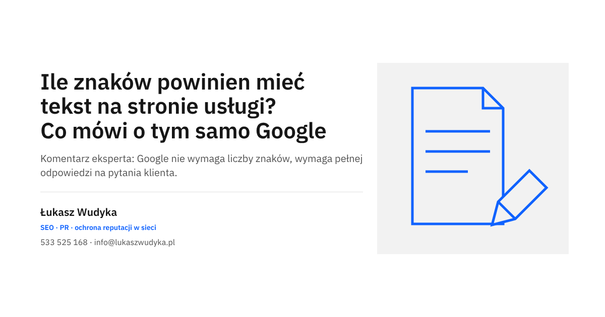 Grafika do wpisu o tym, ile znaków powinien mieć tekst na stronie usługi i co mówi o tym dokumentacja Google